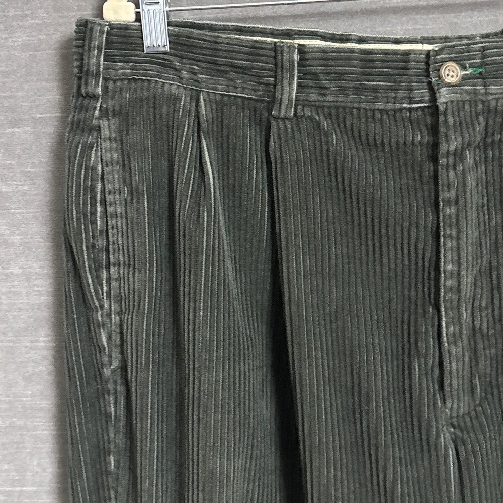 Vintage Tommy Hilfiger Pants 36x30 Green Corduroy Pleated Cuffed Preppy 90s y2k